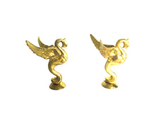 Pair of brass swan ornaments, salvage hardware. Bird decoration. Restoration embellishment.