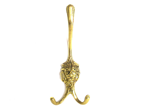 Vintage brass lion head wall hook, coat hook.