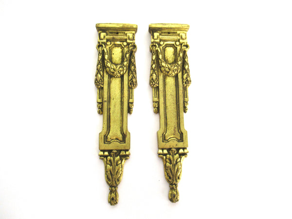 Pair of antique brass embellishments. Decoration mount, pediment, restoration supplies.