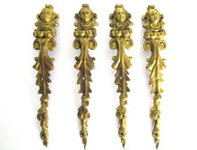 Set of 4 antique brass embellishments for table legs. Authentic antique hardware, restoration supply, furniture mount, ornaments.