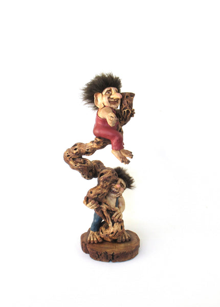 Troll statue with two trolls sitting on a tree branch - 20 inch. (Goblin, Gremlin, Hob, Imp, Gnome, Hobgoblin, Elf, Pixy)