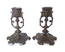 Antique brass candle holder - candlestick holder - set of two antique brass candle holders.