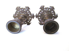 Antique brass candle holder - candlestick holder - set of two antique brass candle holders.