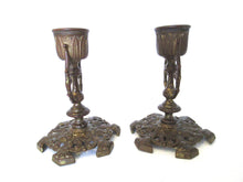 Antique brass candle holder - candlestick holder - set of two antique brass candle holders.