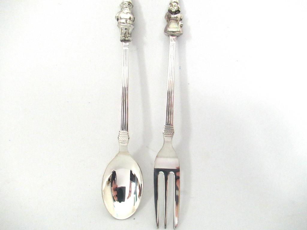 David the gnome Silver Cutlery, silver spoon and fork.