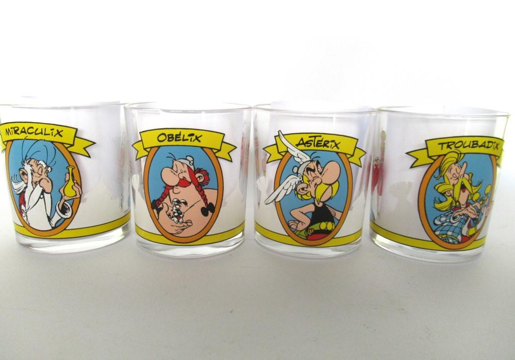 Asterix and Oberlix Collectible Nutella Glasses. Asterix, Obelix, Troubadix, Miraculix.