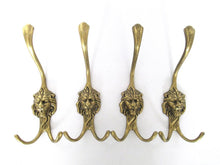 Lion hooks Set of 4 Solid Brass Lion Head Wall hook - Coat hooks. Decorative animal storage solution, coat hangers.