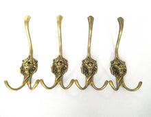 Lion hooks Set of 4 Solid Brass Lion Head Wall hook - Coat hooks. Decorative animal storage solution, coat hangers.