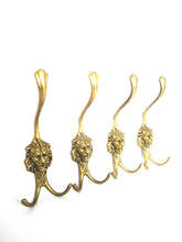 Lion hooks Set of 4 Solid Brass Lion Head Wall hook - Coat hooks. Decorative animal storage solution, coat hangers.