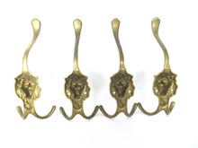 Lion hooks Set of 4 Solid Brass Lion Head Wall hook - Coat hooks. Decorative animal storage solution, coat hangers.