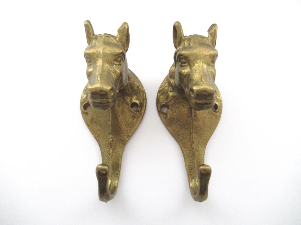 Set of 2 Solid Brass Horse Head Wall hooks, Coat hooks, Hanger, horse head.
