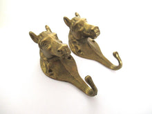 Set of 2 Solid Brass Horse Head Wall hooks, Coat hooks, Hanger, horse head.