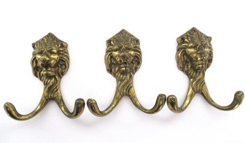 Lion Wall hooks, Set of 3 Brass Lion Head Coat hook, Wall hooks, Solid Brass.