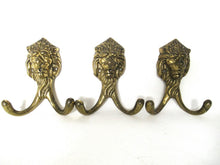 Lion Wall hooks, Set of 3 Brass Lion Head Coat hook, Wall hooks, Solid Brass.