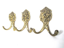 Lion Wall hooks, Set of 3 Brass Lion Head Coat hook, Wall hooks, Solid Brass.
