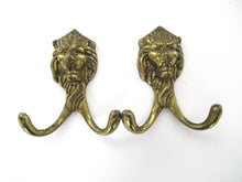 Lion Wall hooks, Set of 2 Brass Lion Head Coat hook, Wall hooks, Solid Brass.