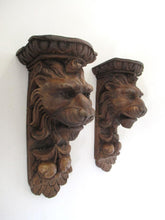 Vintage set of 2 Lion Corbels, furniture, ornament,faux wood, resin.