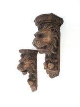Vintage set of 2 Lion Corbels, furniture, ornament,faux wood, resin.