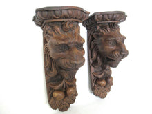 Vintage set of 2 Lion Corbels, furniture, ornament,faux wood, resin.