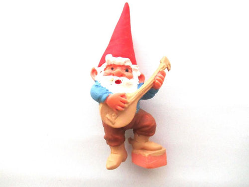 Banjo playing gnome. After a design by Rien Poortvliet, Brb collectible pocket, miniature garden gnome.