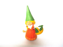 Gnome figurine with Basket, Gnome after a design by Rien Poortvliet, Brb Gnome, Lisa the Gnome in orange dress.