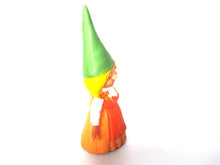 Gnome figurine with Basket, Gnome after a design by Rien Poortvliet, Brb Gnome, Lisa the Gnome in orange dress.