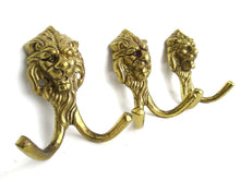 UpperDutch:Hooks and Hardware,Lion Wall hooks, Set of 3 Brass Lion Head Coat hook, Wall hooks, Solid Brass.