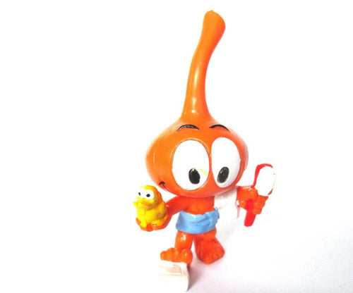 Snork Figurine, Dimmy bath time with rubber ducky, Schleich West-Germany The Snorks, Pvc figurine 1980's.