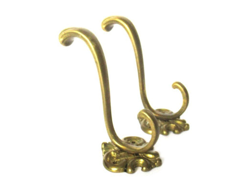 Set of 2 Solid Brass Ornate Wall hook, Coat hook.