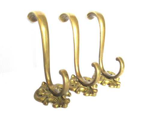 Set of 3 Solid Brass Ornate Wall hook, Coat hook.