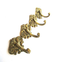 Set of 4 Vintage Towel hooks, Kitchen hook, Solid brass coat hooks.