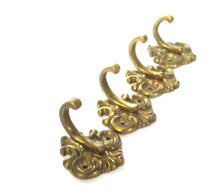 Set of 4 Vintage Towel hooks, Kitchen hook, Solid brass coat hooks.