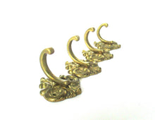 Set of 4 Vintage Towel hooks, Kitchen hook, Solid brass coat hooks.