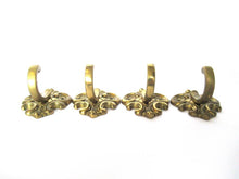 Set of 4 Vintage Towel hooks, Kitchen hook, Solid brass coat hooks.