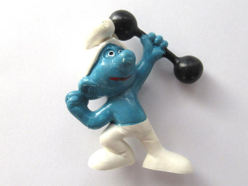 Smurf weight lifter, Dumbells, Schleich, Peyo, Pvc figurine.