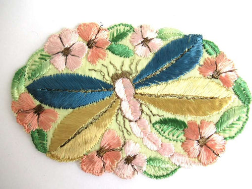 UpperDutch:Sewing Supplies,Applique, 1930s vintage embroidered dragonfly applique. Sewing supply. Applique, Crazy quilt.