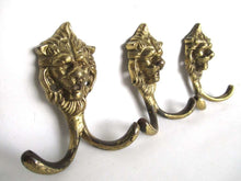 UpperDutch:Hooks and Hardware,Lion Wall hooks, Set of 3 Brass Lion Head Coat hook, Wall hooks.