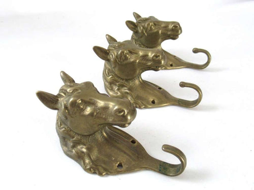 UpperDutch:Hooks and Hardware,Set of 3 pcs Solid Brass Horse Head Wall hooks, Coat hooks, Hanger, horse head.