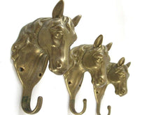 UpperDutch:Hooks and Hardware,Set of 3 pcs Solid Brass Horse Head Wall hooks, Coat hooks, Hanger, horse head.