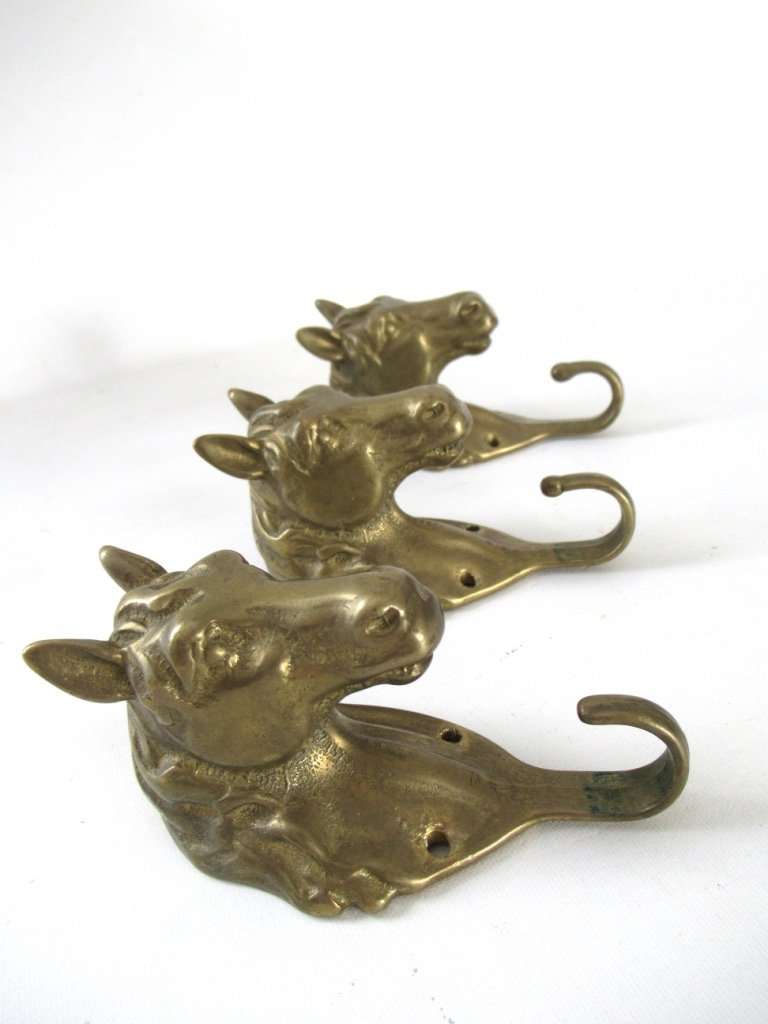 Set of 3 pcs Solid Brass Horse Head Wall hooks, Coat hooks, Hanger, ho –  UpperDutch