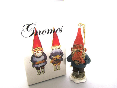 Miniature collectible laughing gnome, Willie, 1996, Enesco, Rien Poortvliet, hanging ornament.