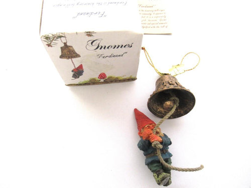 Hanging gnome ornament, Gnome figurine, 1995, Enesco, Rien Poortvliet, Collectible Miniature gnome. #7DAGD9K4