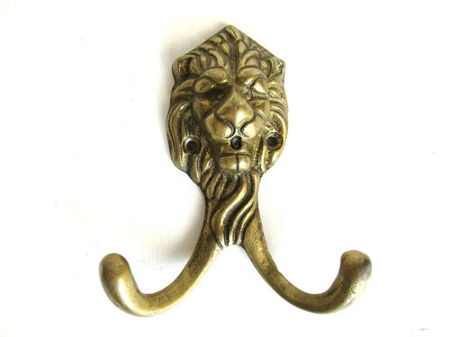 UpperDutch:Hooks and Hardware,Brass Lion Head Coat hook Wall hook Solid Brass. Decorative animal storage solution, coat hanger.