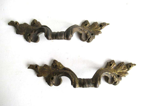 UpperDutch:Hooks and Hardware,Set of 2 vintage brass Floral Handles, Ornate brass Drawer Pulls