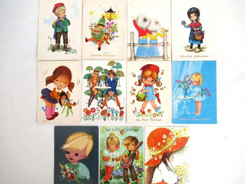 UpperDutch:Postcards,Retro Postcards Seventies, Set of 11 Used Vintage Cards 1970s.
