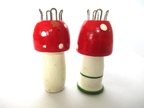 Set of 2 Wooden Mushroom Knitting Dolls, Knitting Nancy, French Knitting, Bobbin Doll, Mushroom.