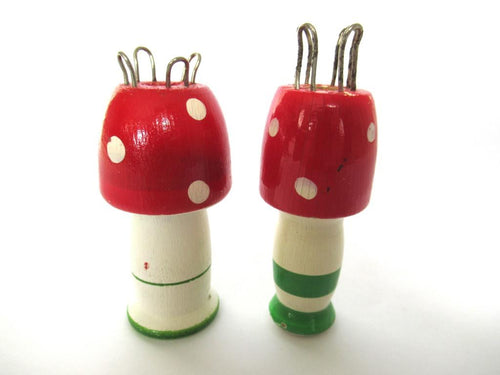 Set of 2 Wooden Mushroom Knitting Dolls, Knitting Nancy, French Knitting, Bobbin Doll, Mushroom.