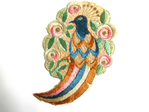 UpperDutch:Sewing Supplies,Bird of paradise, Antique Bird Applique, 1930s Embroidered Bird applique, application. Vintage sewing supply.