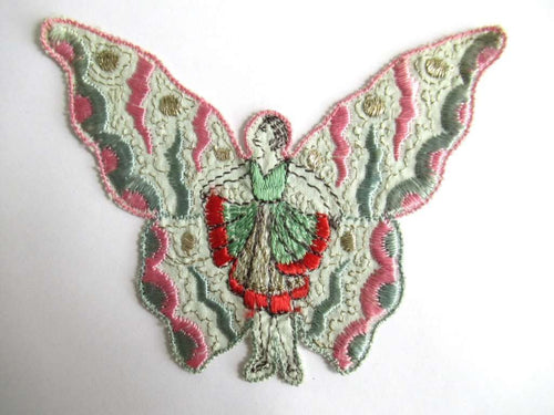 UpperDutch:Sewing Supplies,Antique Fairy Applique, butterfly applique, 1930s embroidered applique. Vintage patch, sewing supply, crazy quilt, antique.