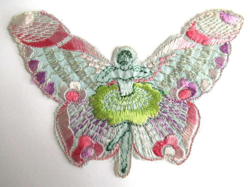 UpperDutch:Sewing Supplies,Fairy, Antique Applique, butterfly applique, 1930s embroidered applique. Vintage patch, sewing supply, crazy quilt, antique.